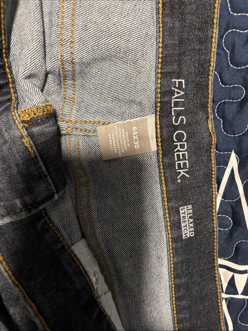Falls Creek Men's Relaxed Stretch Jeans - Dark Indigo with Gold Stitching